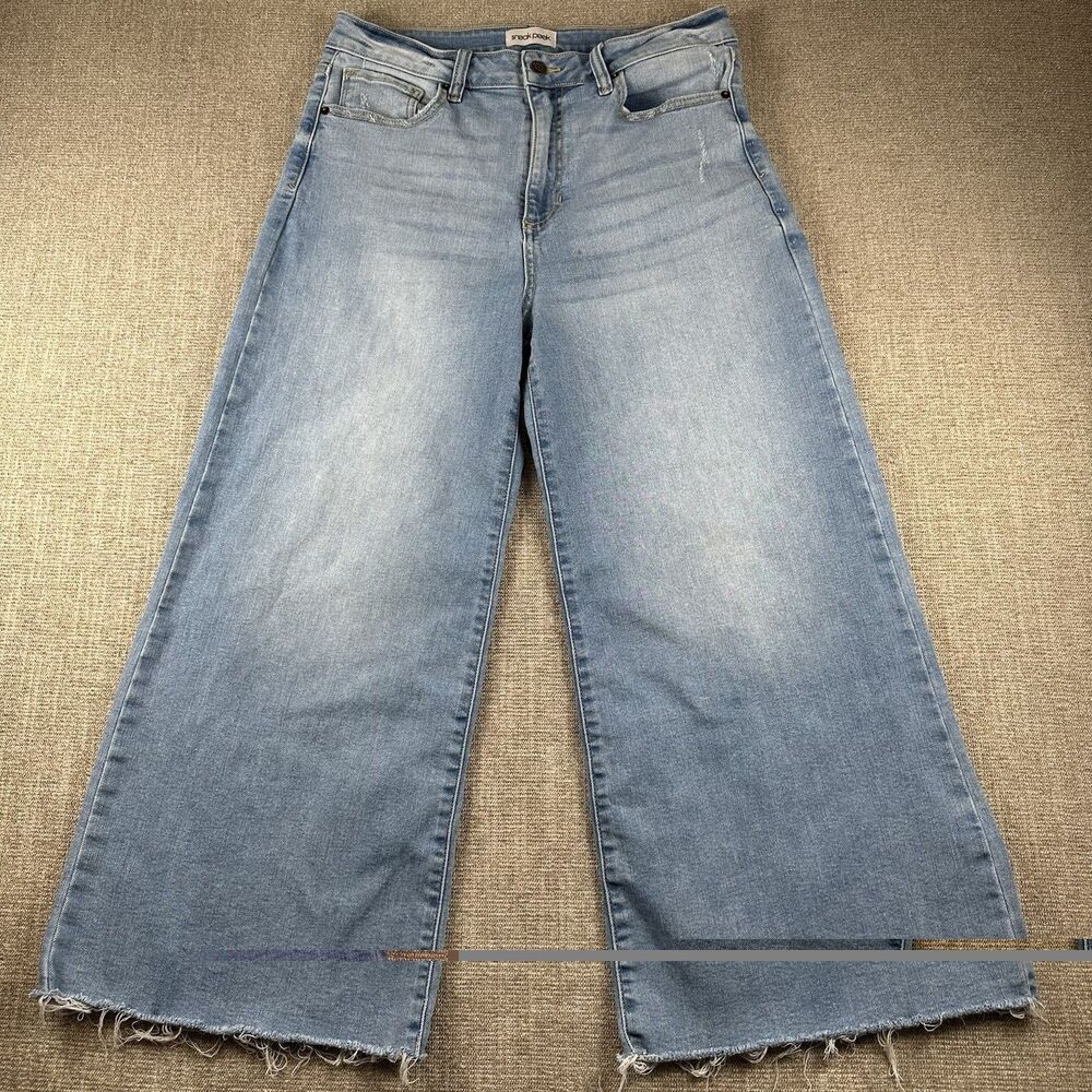 Sneak Peek Jeans Womens 28 High Rise Wide Leg Light Wash Blue Denim Cropped